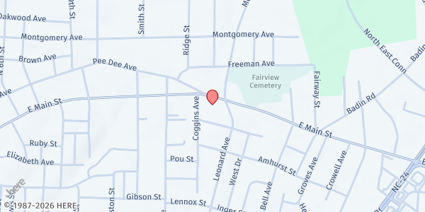 Map showing East Albemarle Pantry at 1324 East Main Street, Albemarle, NC