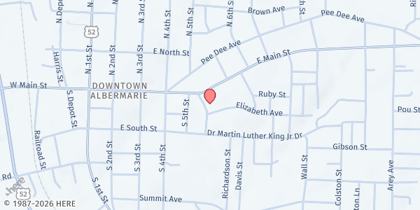 Map showing Salvation Army Concord/Albemarle at 118 Heath St, Albemarle, NC