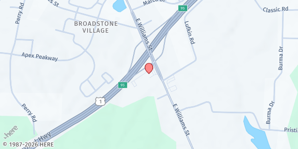 Map showing Point Care Pantry at 1402 East Williams Street, Apex, NC