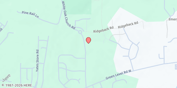 Map showing White Oak Foundation Baptist Church at 1621 White Oak Church Road, Apex, NC