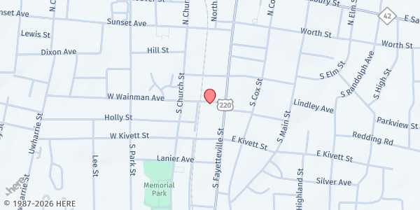 Map showing Asheboro Shelter of Hope at 133 W. Wainman Ave, Asheboro, NC