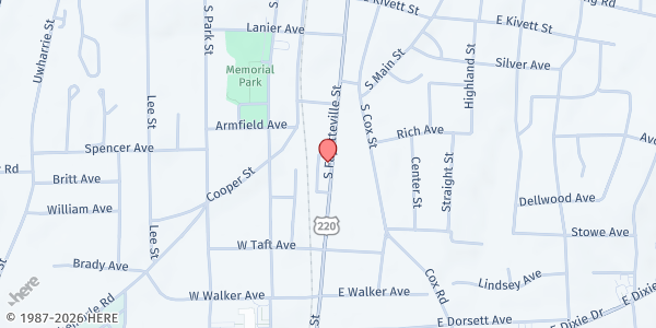 Map showing Christians United Outreach Center at 930 S. Fayetteville St., Asheboro, NC