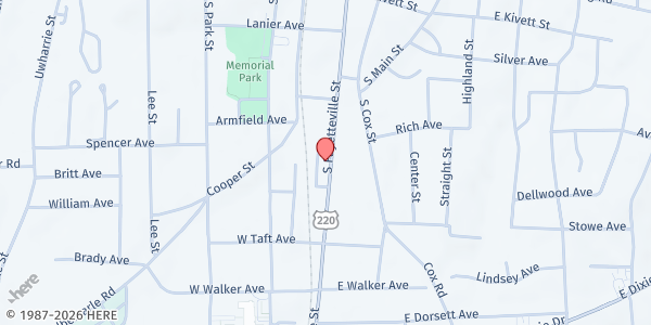 Map showing Christians United Outreach Center at 930 S. Fayetteville St., Asheboro, NC