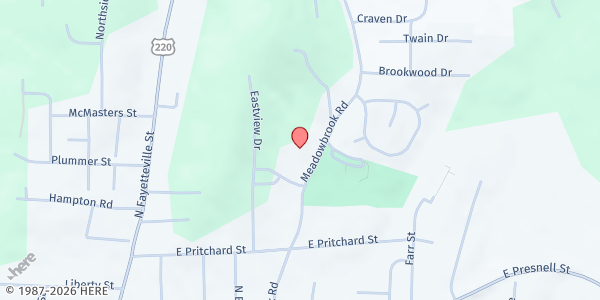 Map showing First Assembly of God at 909 Meadowbrook Rd., Asheboro, NC
