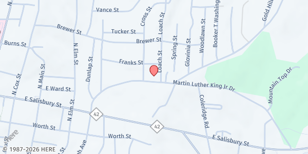 Map showing Greater St John Baptist Church at 819 Martin Luther King Jr. Dr., Asheboro, NC