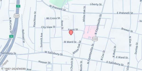 Map showing The Salvation Army - Asheboro at 345 N Church St, Asheboro, NC