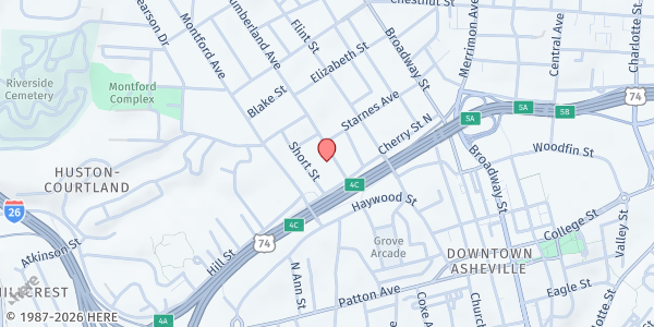 Map showing Abccm - Crisis Ministry at 24 Cumberland Avenue, Asheville, NC