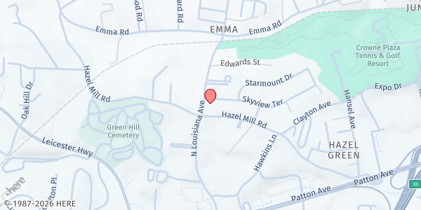 Map showing ASH-NAZ Food Pantry (ProvisionAsheville) at 385 Hazel Mill Rd., Asheville, NC