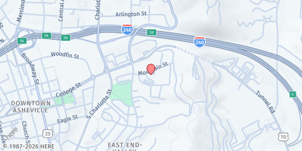 Map showing Asheville City Schools Foundation - Food Distribution Center at 85 Mountain St, Asheville, NC