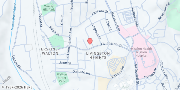 Map showing Asheville Dream Center at 133 Livingston Street, Asheville, NC