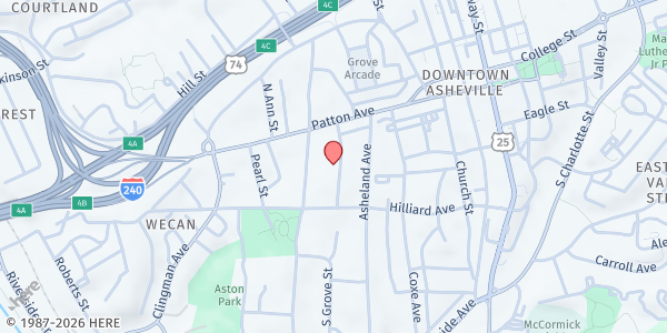 Map showing BeLoved House Hospitality at 39 Grove Street, Asheville, NC