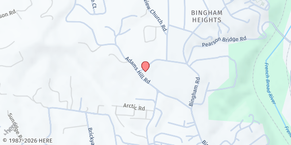 Map showing Bounty & Soul Produce Market at UNETE at 55 Adams Hill Rd., Asheville, NC