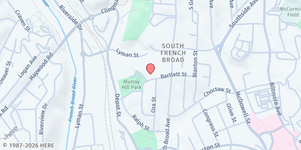 Map showing Buncombe County CEM - Bartlett Arms Apartments at 121 Bartlett St., Asheville, NC