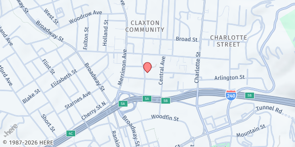 Map showing Catholic Charities Asheville Main Office at 50 Orange Street, Asheville, NC