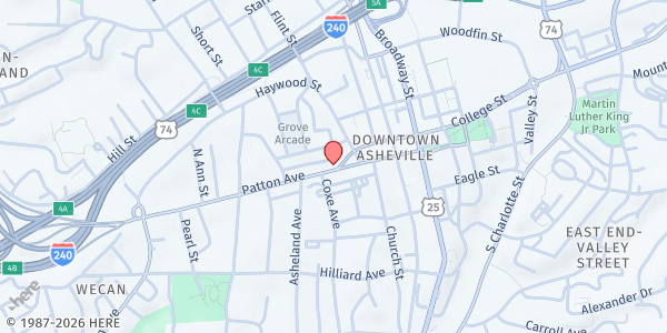 Map showing Channel Of Grace (Central UMC Of Asheville) at 4 College St., Asheville, NC