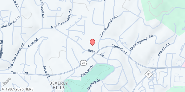 Map showing East Asheville Welcome Table at 954 Tunnel Rd., Asheville, NC