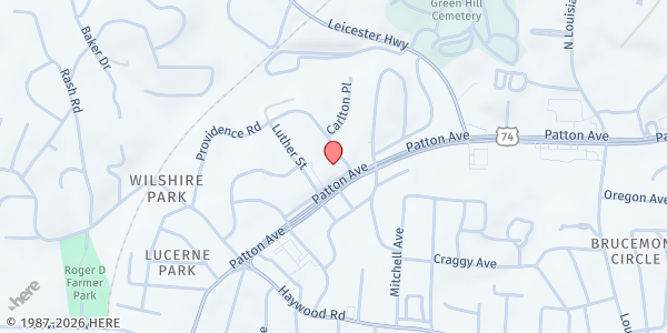 Map showing Emannuel Lutheran Church at 51 Wilburn Pl., Asheville, NC