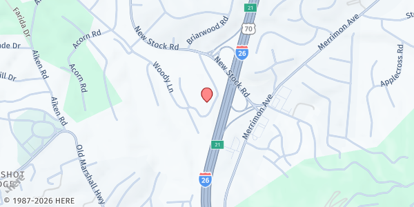 Map showing GracePoint Church at 50 Woodland Hills Rd., Asheville, NC