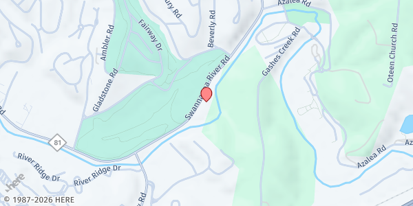 Map showing MANNA Food Bank of Western NC - Main Office at 627 Swannanoa River Road, Asheville, NC