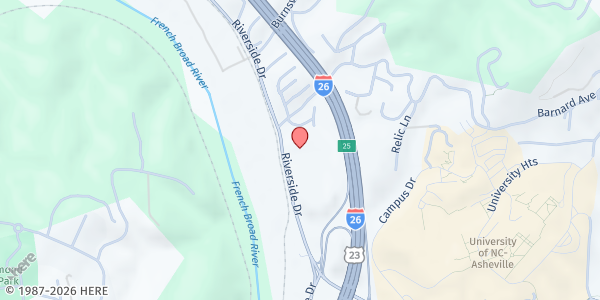 Map showing Riverside Baptist Church Pantry at 871 Riverside Dr., Asheville, NC