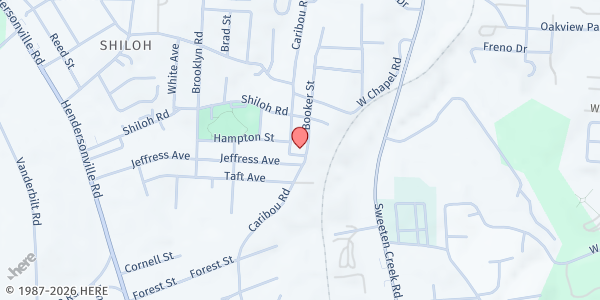 Map showing Rock Hill Baptist Church at 486 Caribou Rd., Asheville, NC