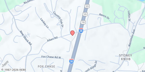 Map showing Victory Fellowship Worship Center at 450 Aiken Road, Asheville, NC