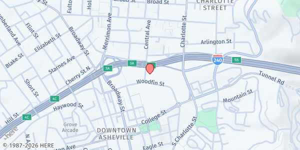 Map showing YMCA - Healthy Living Pantry at 30 Woodfin St., Asheville, NC