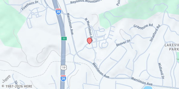 Map showing YMCA Market - Woodfin YMCA at 40 N Merrimon Ave, Asheville, NC