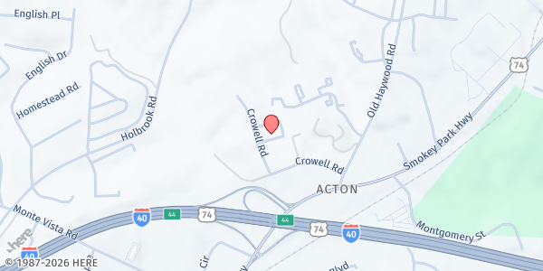 Map showing YMCA of Western NC Mobile Market @ Crowell Apartments at 10 Coleys Cir, Asheville, NC