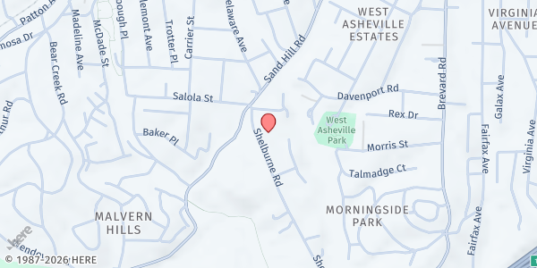 Map showing Zephyr Hills Freewill Baptist at 283 Shelburne Road, Asheville, NC