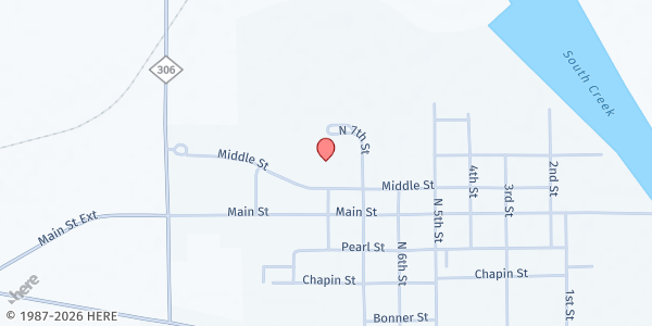 Map showing Snowden Mobile Food Pantry - Aurora at 693 7th Street, Aurora, NC