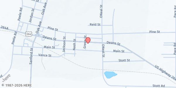 Map showing Bailey United Methodist at 12437 Green St., Bailey, NC