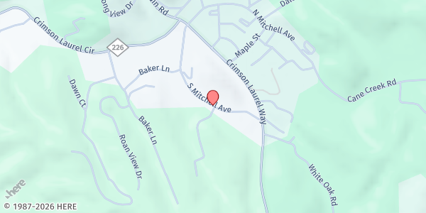 Map showing Bakersville Baptist at 339 S. Mitchell Ave, Bakersville, NC