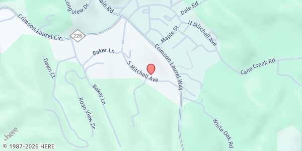 Map showing Bakersville Baptist Church at 339 S. Mitchell Ave., Bakersville, NC