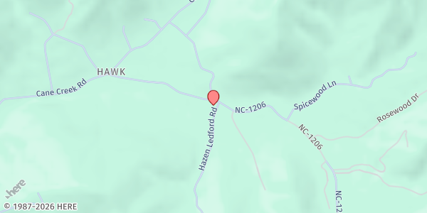 Map showing Cane Creek Freewill Baptist at 10 Hazen Ledford Rd., Bakersville, NC