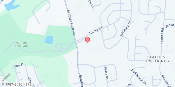 Map showing Trinity United Methodist Church at 6230 Beatties Ford Road, Beatties Ford / Trinity, NC