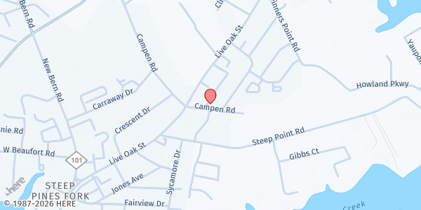 Map showing Calvary Baptist Church at 1700 Live Oak St., Beaufort, NC