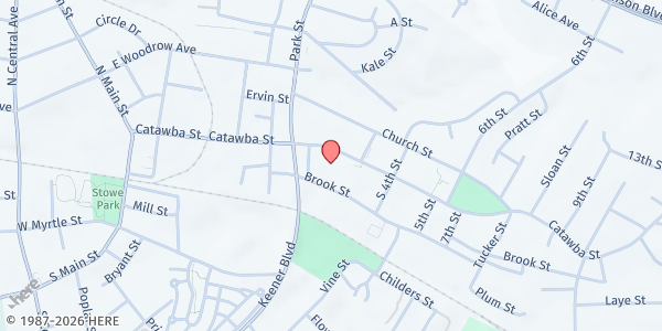 Map showing East Belmont Church of God at 320 Catawba St., Belmont, NC