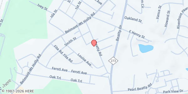 Map showing Message of Love Church at 306 Pearl Beatty Rd., Belmont, NC