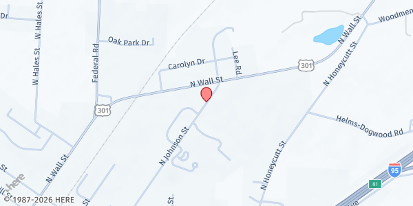 Map showing Benson Area Ministerial Association (BAMA) at 1204 N. Johnson St., Benson, NC