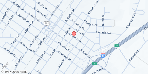 Map showing Movimiento Pentecostal y Misionero Perlas at 407 E. Church St, Benson, NC