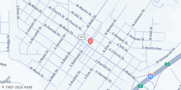 Map showing New Life Deliverance Ministry CDC at 103 East Main Street, Benson, NC