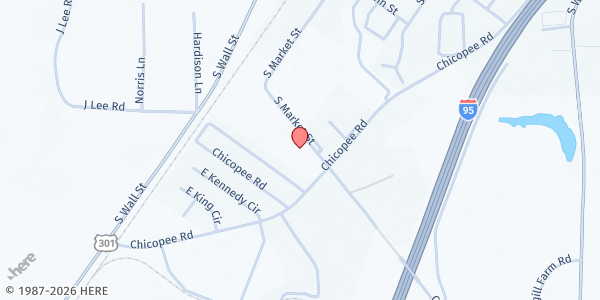 Map showing Power of Praise Tabernacle of Deliverance Ministries at 1100 South Market Street, Benson, NC