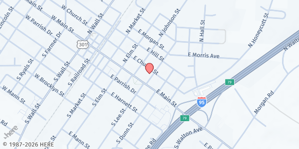 Map showing The Potter's House at 107 N. Lee St, Benson, NC