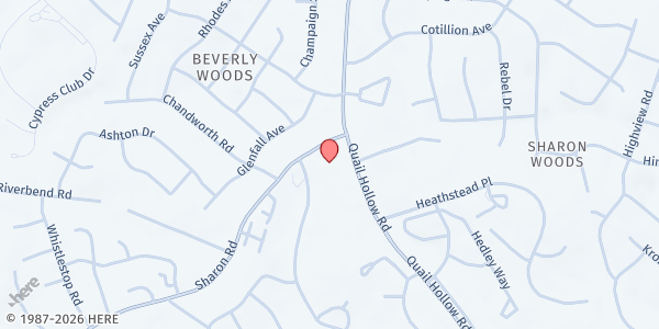 Map showing Nourish Up Pop Up @ Harris YMCA at 5900 Quail Hollow Road, Beverly Woods, NC