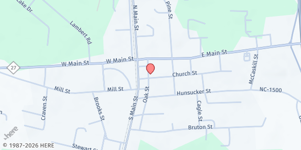 Map showing Montgomery Churches in Action - Biscoe at 203 Church St., Biscoe, NC