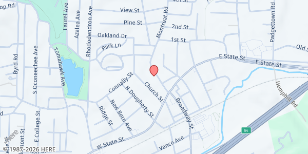 Map showing Black Mountain Presbyterian Church at 117 Montreat Rd., Black Mountain, NC