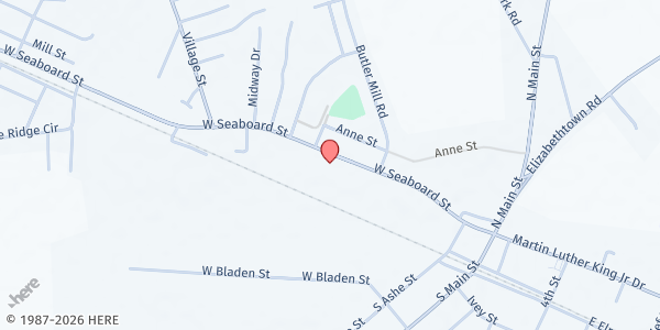 Map showing Bladenboro Church of God at 702 W. Seaboard St., Bladenboro, NC