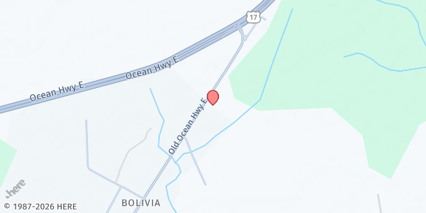 Map showing Love of Christ Ministries at 4308 Bus 17 N.E., Bolivia, NC