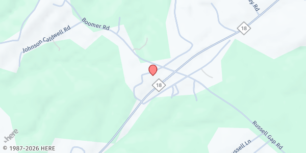 Map showing Brushy Mtn Baptist - Boomer Food Pantry at 149 Boomer Church Road, Boomer, NC